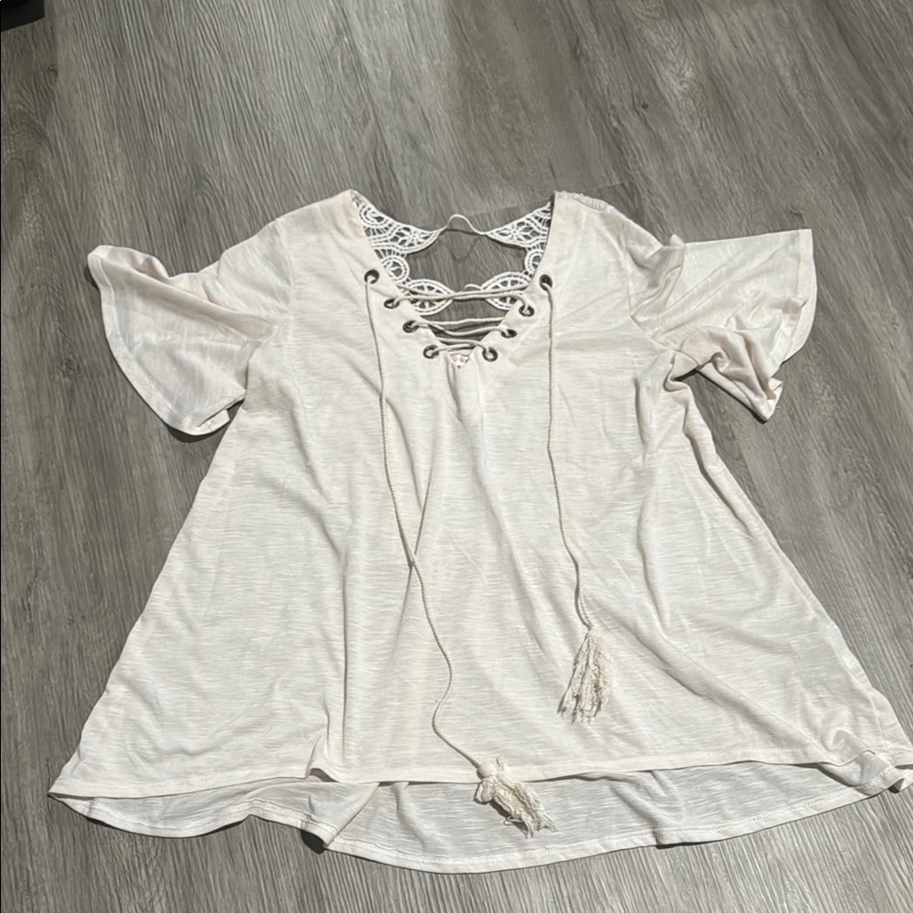 Cream Lace-Up Top